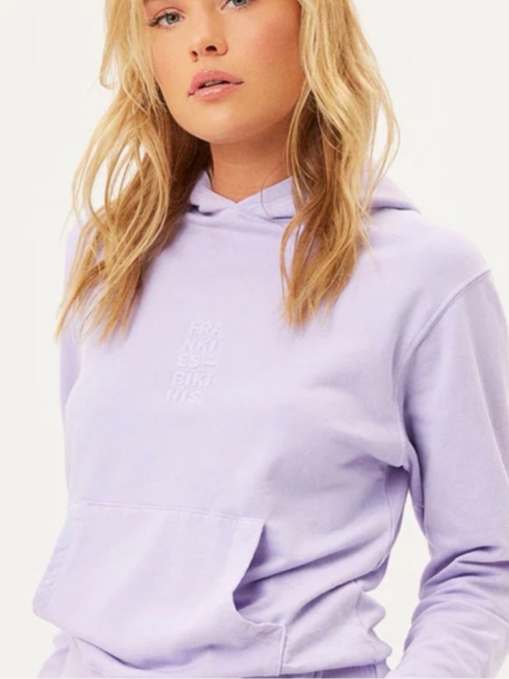 Frankie's Bikinis Lavender Pullover Hoodie with Subtle Logo